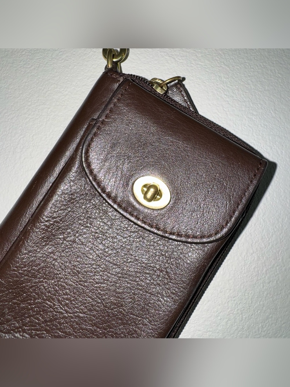 Coach Legacy Brown Leather Turnlock Zip Wristlet Wallet Y2K Brass